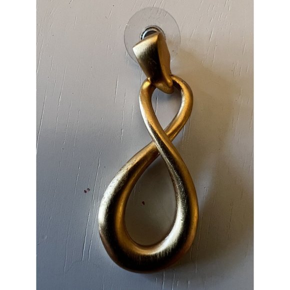 Gold tone Dangle Drop Post EARRINGS Elongated Figure 8 AK Designer - Picture 3 of 7